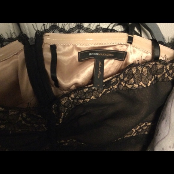 Lace long black dress with a beige liner by BCBG. - Picture 5 of 5